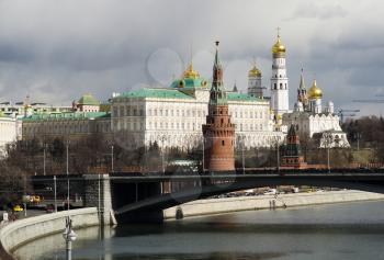 Moscow Kremlin cityscape with bridge backdrop