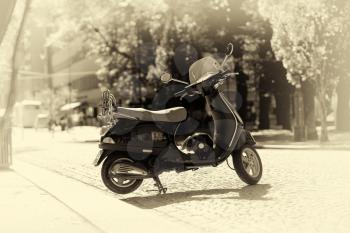 Sepia moped bike on Trondheim streets background hd