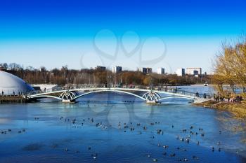 Arc bridge in Moscow public park Tsaritsyno background