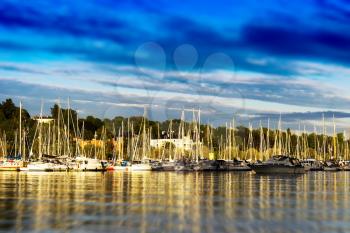Oslo yacht club golden sunset bokeh background hd