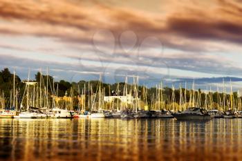 Oslo yacht club orange sunset bokeh background hd