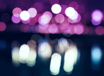 Night city lights bokeh with reflections background hd