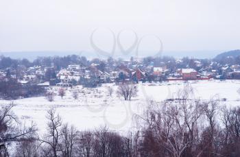 Russian village in winter landscape background hd
