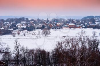 Russian village in winter sunset background hd