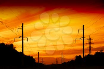 Sunset power line field background hd