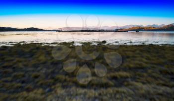 Horizontal vivid wide Norway landscape toy abstraction background backdrop