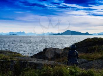 Horizontal vibrant staring at Norway landscape nature background backdrop
