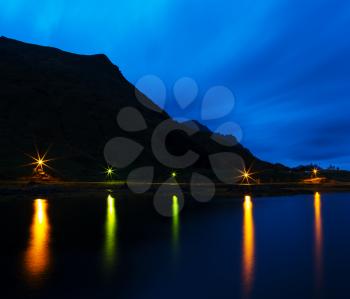 Horizontal night Norway road water reflections background backdrop
