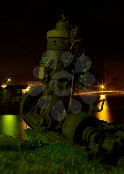 Vertical vintage ship engine on the beach bokeh background backdrop