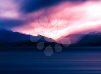 Horizontal dramatic purple Norway fjords abstract background