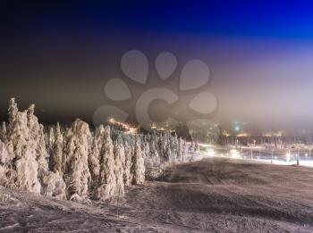 Horizontal vivid winter ski descent background backdrop