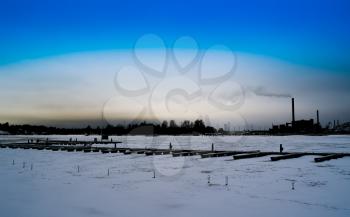 Horizontal dark winter industrial Finland district background backdrop