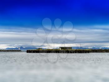 Horizontal vivid Norway toy pier quay building background backdrop