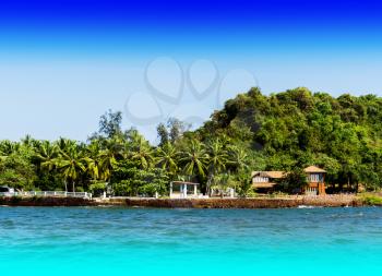 Horizontal paradise island beach building background backdrop