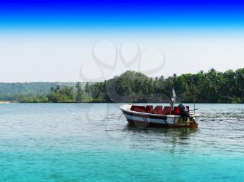 Horizontal vivid Indian boat landscape background backdrop 