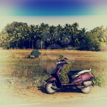 Square vintage travel India on bike background backdrop postcard memories