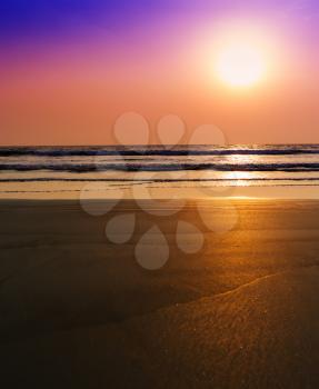 Vertical vibrant unreal dream ocean sunset with tidal waves background backdrop