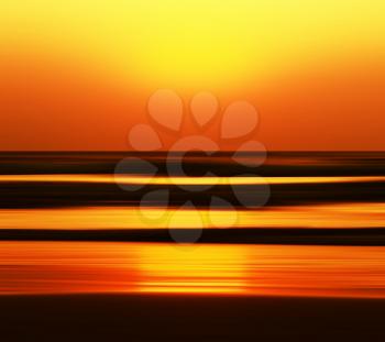 Horizontal vivid orange golden Indian ocean sunset motion abstraction background backdrop