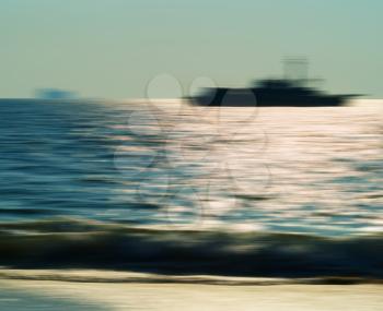 Horizontal vivid motion blur ocean ship abstract landscape background backdrop