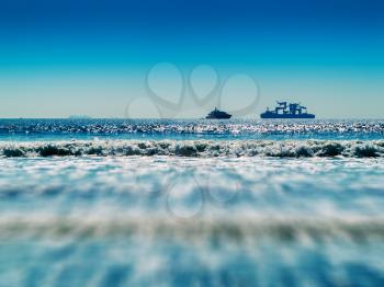 Horizontal aqua blue vivid ocean ship horizon background backdrop