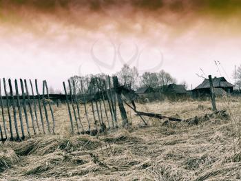Horizontal dark ghost zombie russian village background backdrop