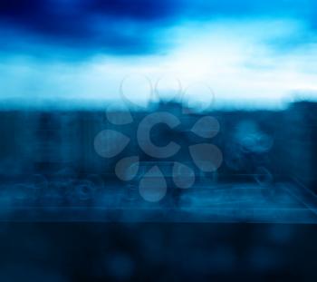 Horizontal industrial city with blue bokeh background hd