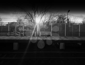 Horizontal black and white railroad city bench background hd