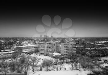 Horizontal black and white Moscow city suburbs background hd