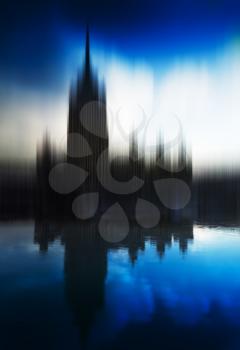 Vertical motion blur tower on water reflection background hd