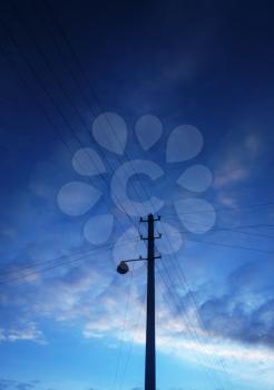 Vertical power line post cloudscape background hd