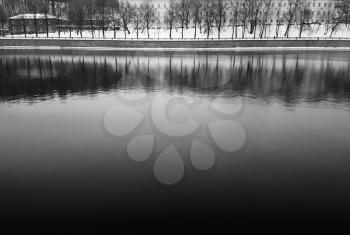 Dramatic black and white river reflections city background hd