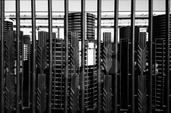 Dramatical black and white fence abstract city background hd