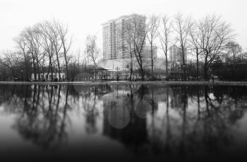 Dramatic city lake reflections background hd
