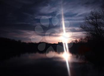 Dramatic sunset on park lake bokeh background hd