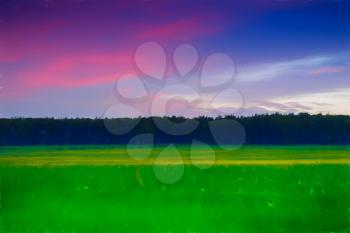 Vivid sunset meadow landscape painting background hd