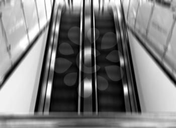 Vertical black and white motion blur airport escalator background hd