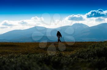 Shadow of lonely traveller in Norway background hd