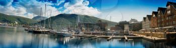 Mega wide panorama of  Tromso city background hd