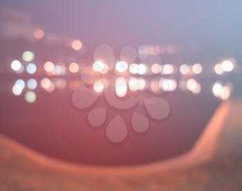 Night city lights curved bokeh background