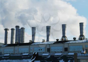 Smoke from heating plant chimneys poison atmosphere background hd