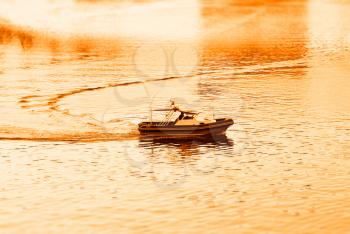 U-turn of sunset boat transportation background
