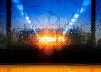 Heavy rain through bus window background