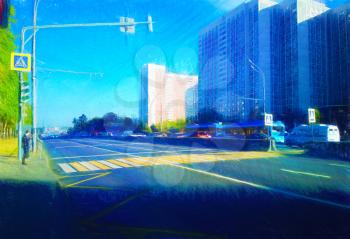 Moscow traffic illustration painting backdrop