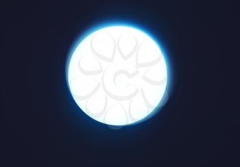 Glowing moon on black clear night sky background