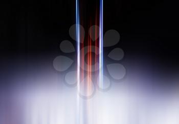 Vertical red and blue motion blur lines in fog background