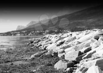 Dramatic black and white Norway beach background hd