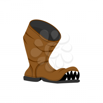 Broken shoes. Monster Old boots with teeth. Hole in boot.
