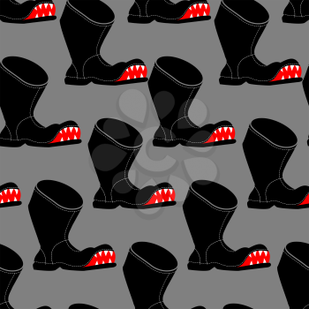 Broken boot seamless pattern. Toothy old shoes with hole background. Shoe fabric texture.
