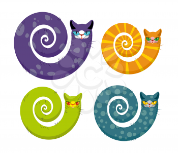Cat with  long tail. Snake cat. Set of fantastic animals color coloring. Unrealistic pet.