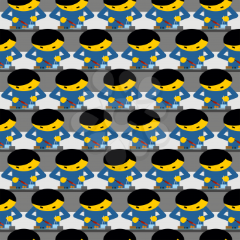 Chinese production technology seamless pattern. Many Chinese workers collect phones and tablets. Factory workers in China. Made in China at factory.